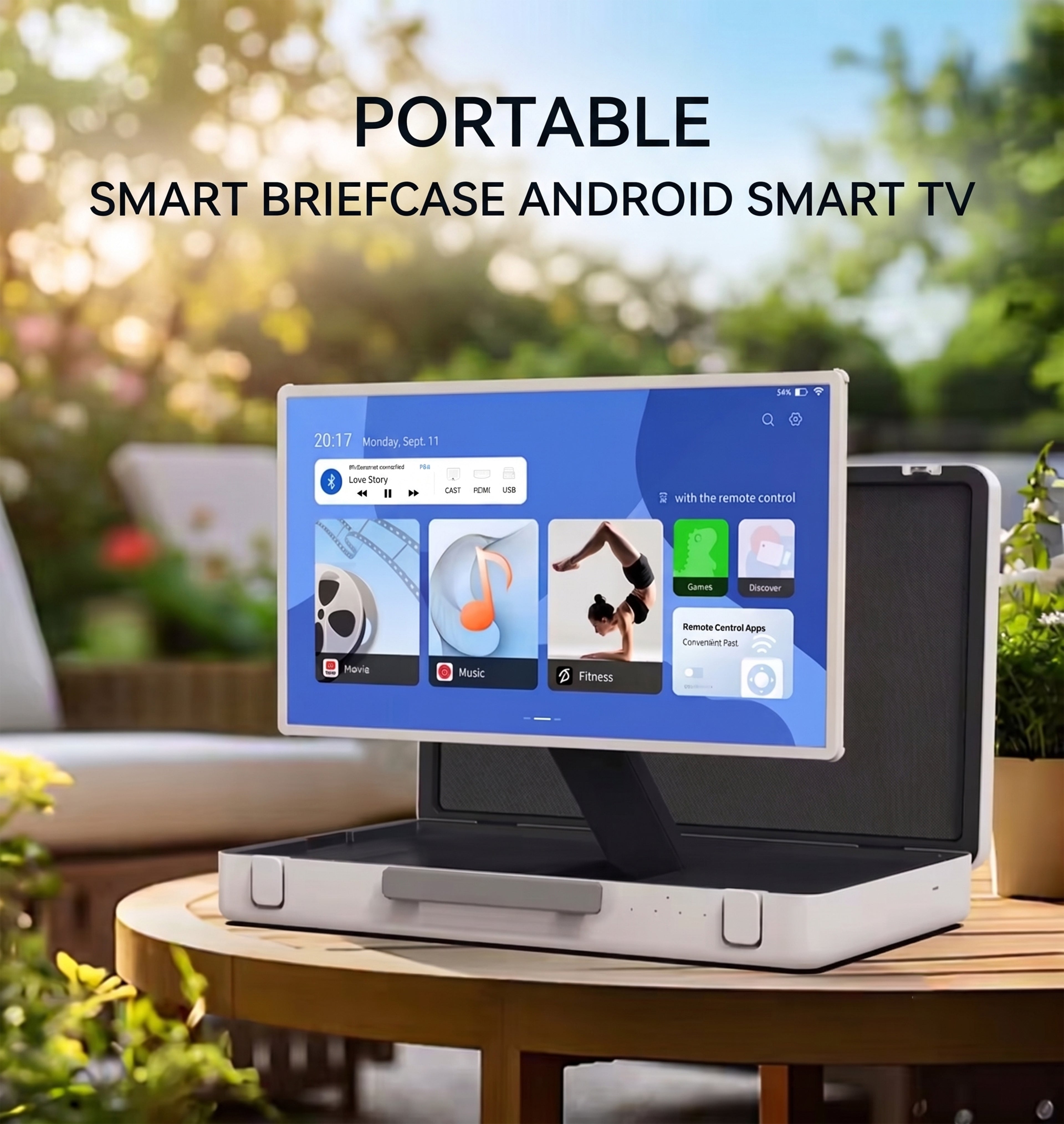 27 Inch Portable Briefcase Smart Touchscreen TV IPS 8GB+128GB Android 12 System Monitor for Travel & Parties