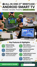 27 Inch Portable Briefcase Smart Touchscreen TV IPS 8GB+128GB Android 12 System Monitor for Travel & Parties