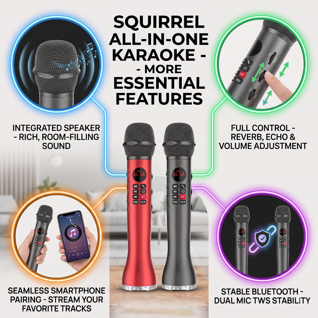 SQUIRREL Rechargeable Wireless Karaoke Microphone