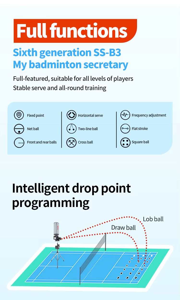 SIBOASI B7 pro Badminton Training Machine with battery Badminton Shuttles Feeding Machine Training with APP Control