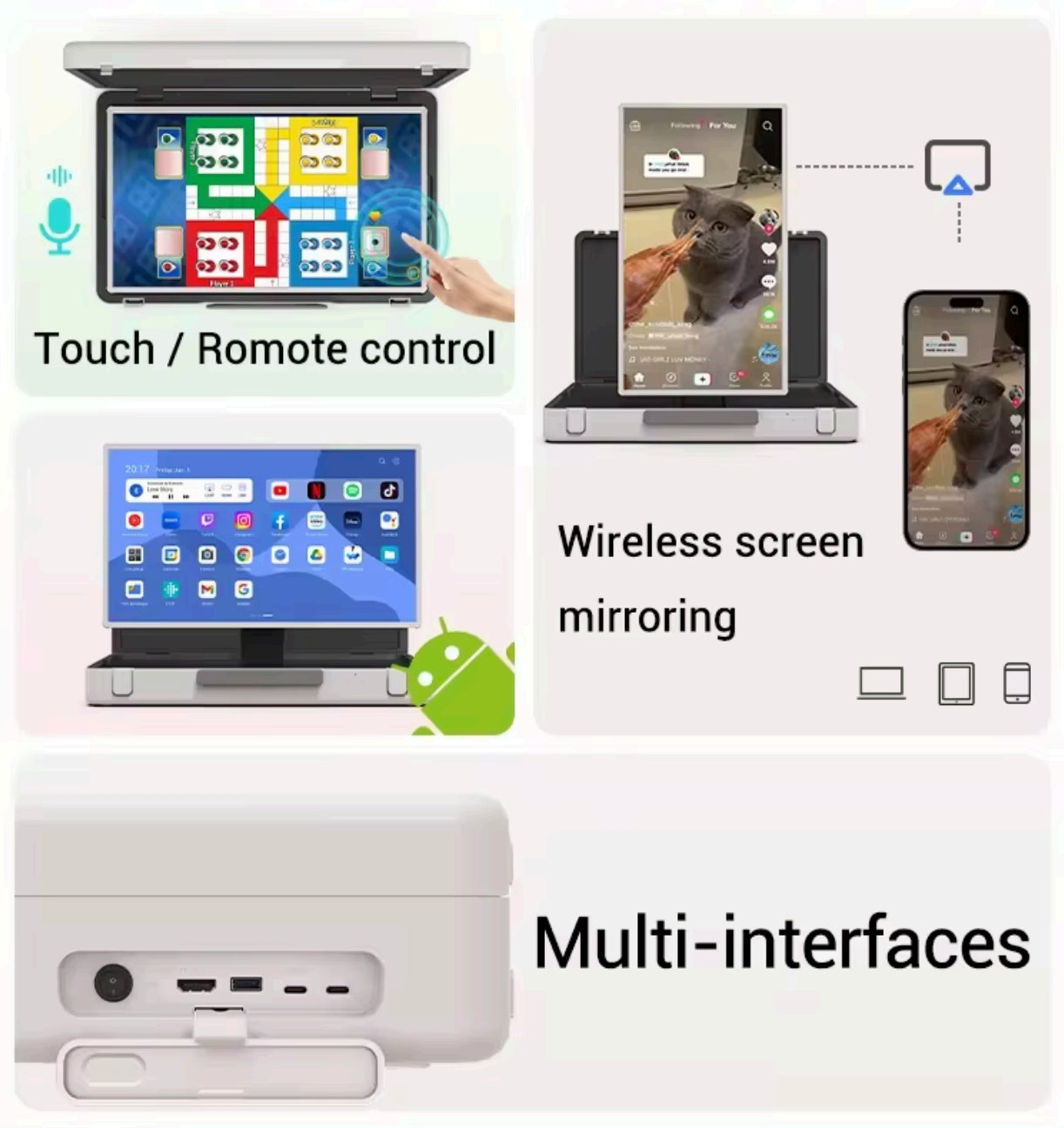 27 Inch Portable Briefcase Smart Touchscreen TV IPS 8GB+128GB Android 12 System Monitor for Travel & Parties