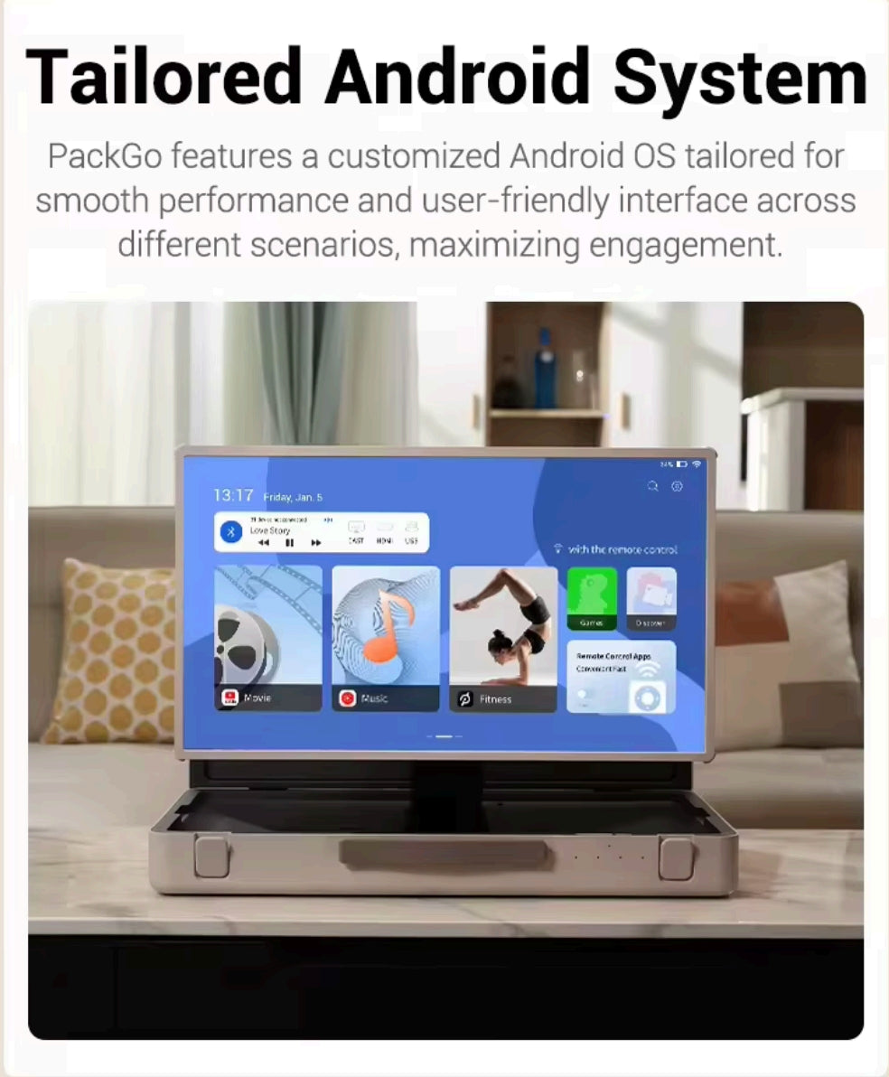 27 Inch Portable Briefcase Smart Touchscreen TV IPS 8GB+128GB Android 12 System Monitor for Travel & Parties